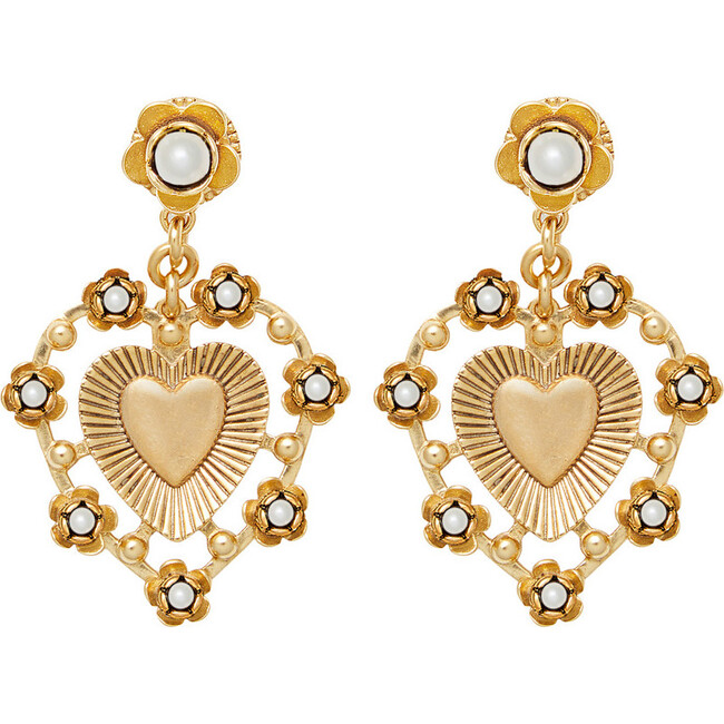 Women's Adele Heart Pearl Drop Earrings, Gold