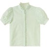 Short Sleeve Ruffle Blouse , Mint Stripe - Blouses - 1 - thumbnail