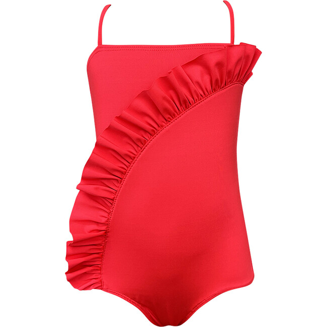 Waves Strapless One-Piece Swimsuit, Coral