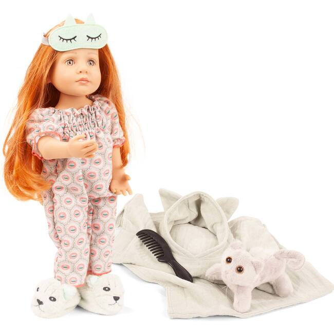 Little Kidz Pajama Party Doll 14" Multi-Jointed Standing Doll with Kitten and Accessories Long Red Hair to Wash and Style
