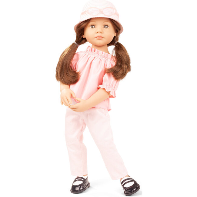 Happy Kidz Ella 19.5" Multi-Jointed Standing Doll with Long Brown Hair and Beautiful Grey Eyes
