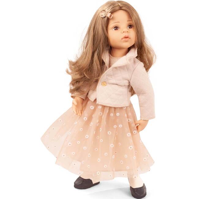 Happy Kidz Greta 19.5" Multi-Jointed Standing Doll With Long Brown Hair Dressed in Elegant Clothing