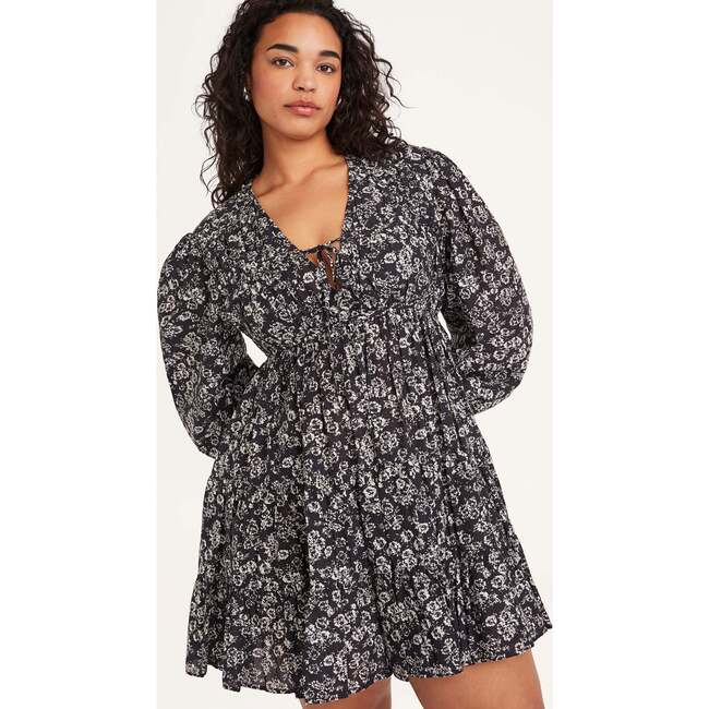 Women's Lasse Stamped Floral Print Long Sleeve Dress, Black - Dresses - 2