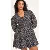 Women's Lasse Stamped Floral Print Long Sleeve Dress, Black - Dresses - 2