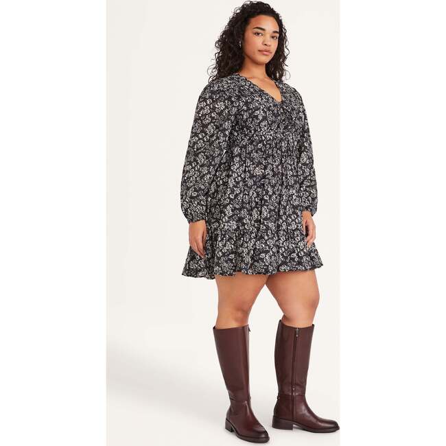 Women's Lasse Stamped Floral Print Long Sleeve Dress, Black - Dresses - 3