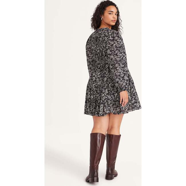 Women's Lasse Stamped Floral Print Long Sleeve Dress, Black - Dresses - 4