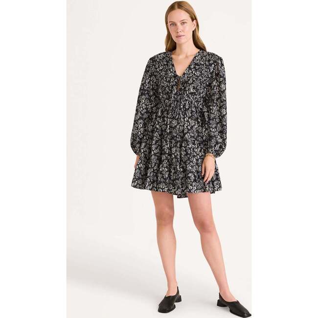 Women's Lasse Stamped Floral Print Long Sleeve Dress, Black - Dresses - 5