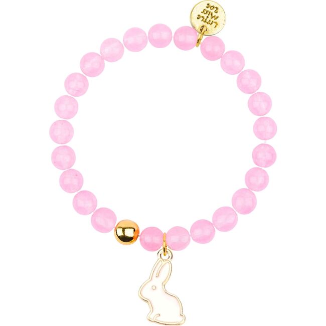 Pink Gemstone Bracelet with Bunny Enamel Charm