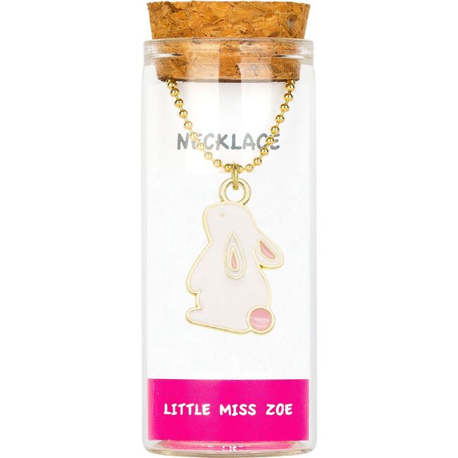 Charming Necklace in a Bottle, Pink & White Bunny