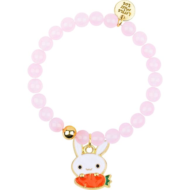 Pink Gemstone Bracelet with Bunny & Carrot Enamel Charm