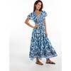 Women's Aria Printed elastic waistline Maxi Dress, Blue Peacock - Dresses - 2