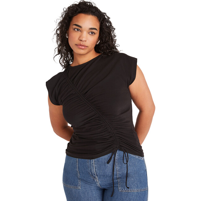 Women's Reverie Cap Sleeve Ruched Top, Black