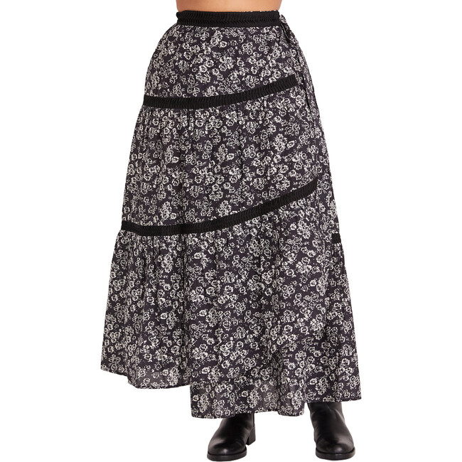Women's Prins Stamped Floral Print Skirt, Black & White