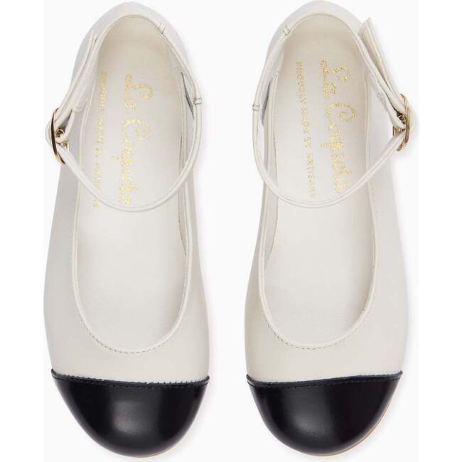 Leather Contrast Ballerina Shoes, White
