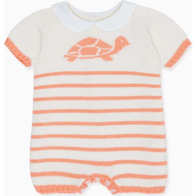 Clavel Cotton Turtle Baby Knitted Playsuit, Coral
