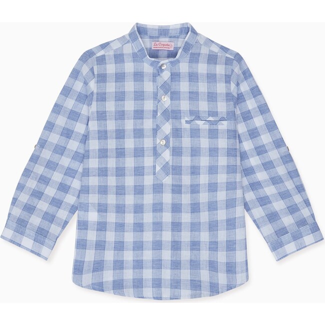 Mateo Linen Mix Shirt, Blue Check