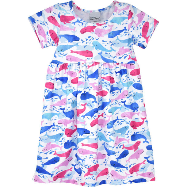 UPF 50 Laya Short Sleeve Tee Dress, Rosy Whales