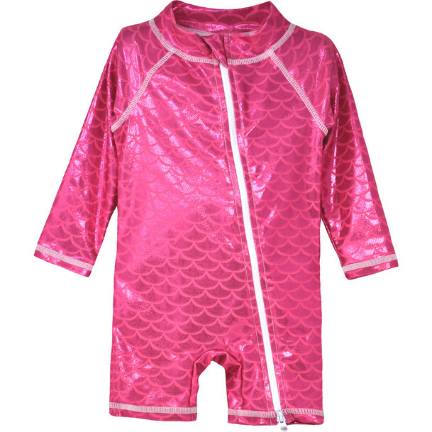 UPF 50 Shortie Surf Swimsuit, Shiny Pink Scales
