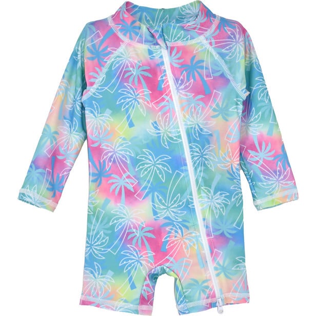 UPF 50 Shortie Surf Swimsuit, Palm Paradise Blue