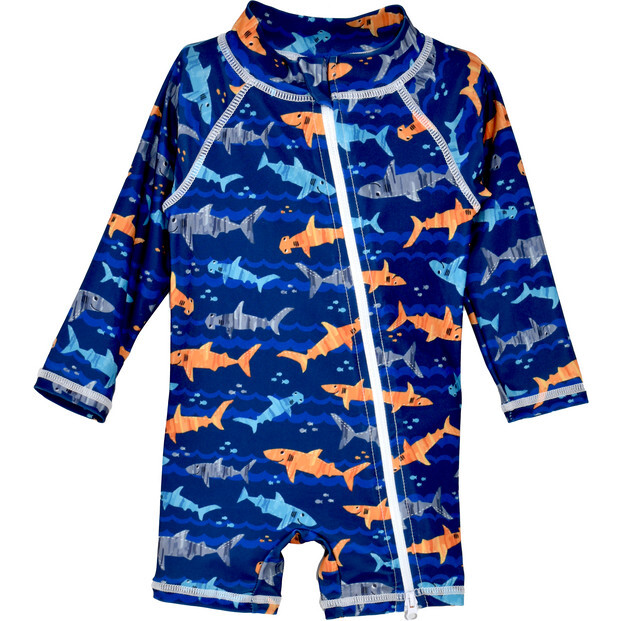 UPF 50 Shortie Surf Swimsuit, Artsy Sharks