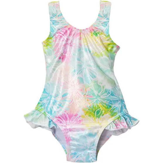 UPF 50 Delaney Hip Ruffle Swimsuit, Hibiscus Blooms