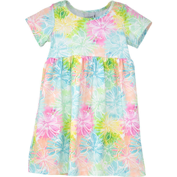 UPF 50 Laya Short Sleeve Tee Dress, Hibiscus Blooms