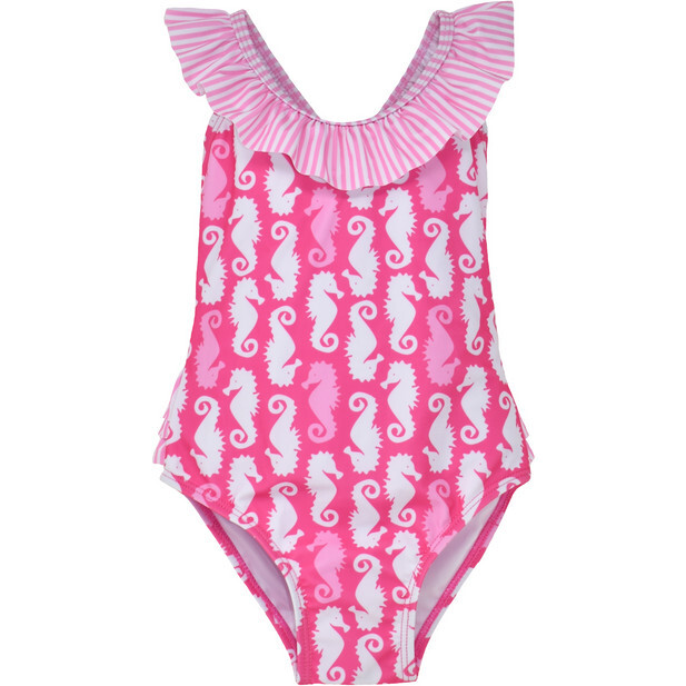UPF 50 Mindy Crossback Swimsuit, Happy Pink Seahorses