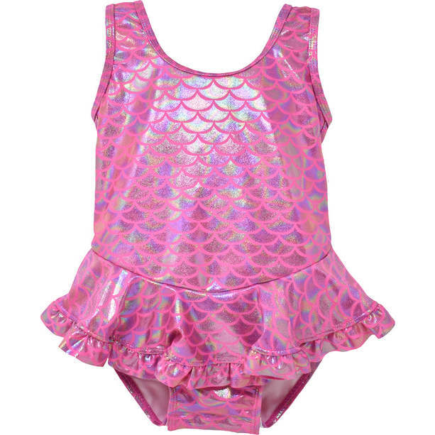 UPF 50 Stella Infant Ruffle Swimsuit, Shiny Pink Scales