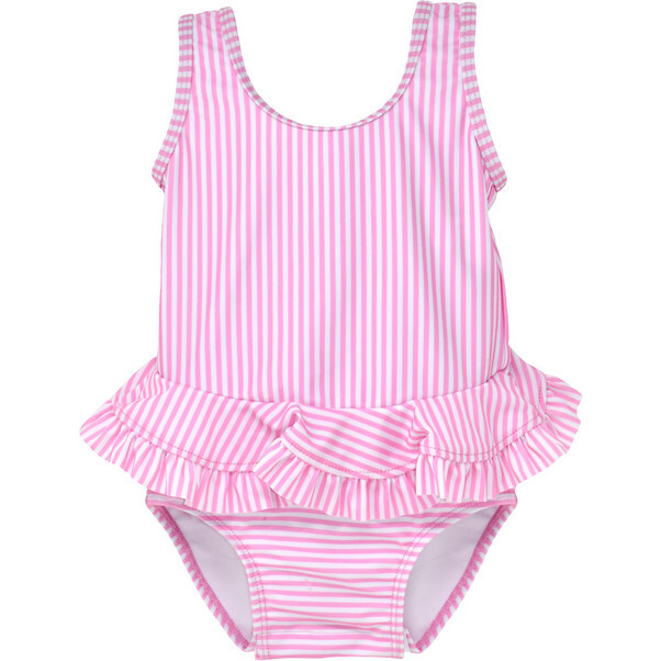 UPF 50 Stella Infant Ruffle Swimsuit, Sweet Pink Stripe