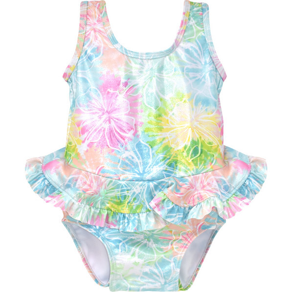 UPF 50 Stella Infant Ruffle Swimsuit, Hibiscus Blooms
