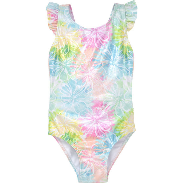 UPF 50 Lili Ruffle Straps Bow Back One-Piece Swimsuit, Hibiscus Blooms