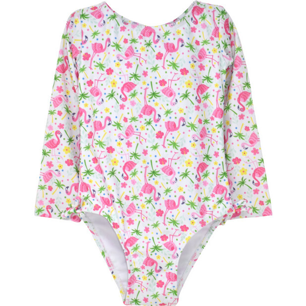 UPF 50 Charlie Long Sleeve Rash Guard Swimsuit, Flamingo Party - One Pieces - 1