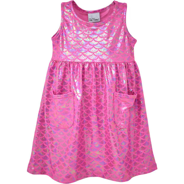 UPF 50 Dahlia Sleeveless Pocket Tee Dress, Shiny Pink Scales - Dresses - 1