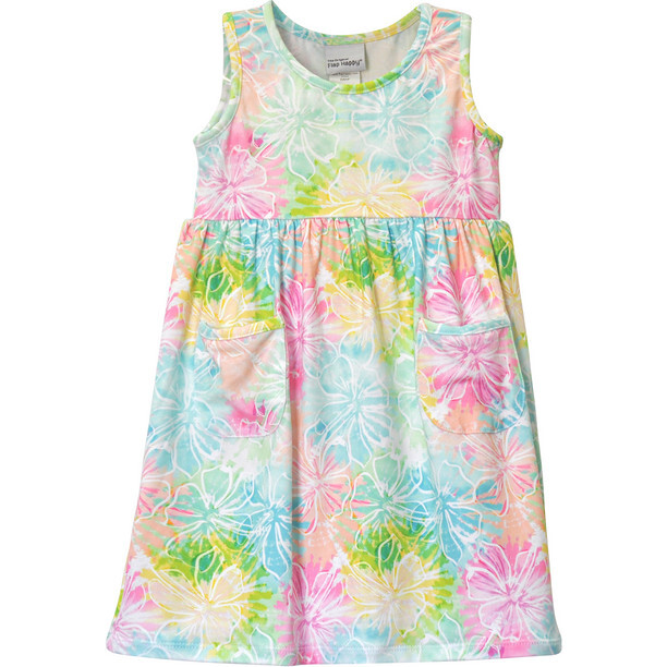 UPF 50 Dahlia Sleeveless Pocket Tee Dress, Hibiscus Blooms