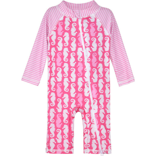 UPF 50 Long Surf Swimsuit, Happy Pink Seahorses
