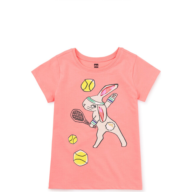 Tennis Bunny Graphic Tee, Bubble Gum - T-Shirts - 1