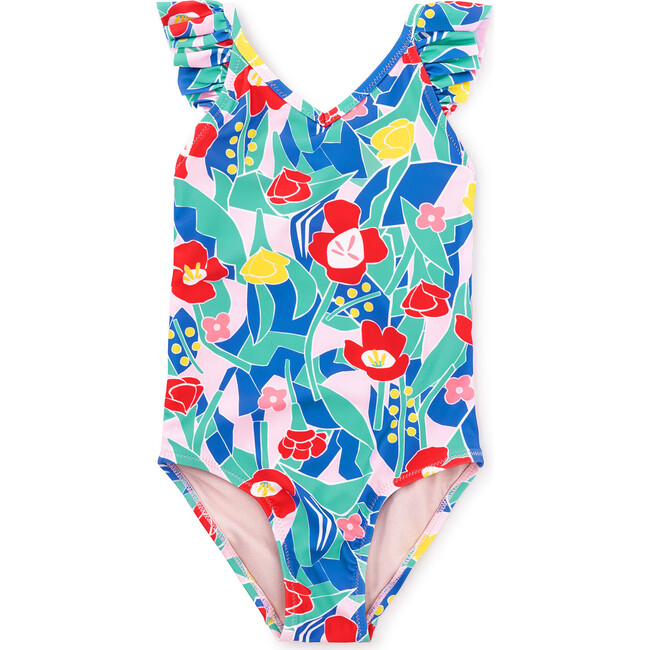 Ruffle One-Piece Swimsuit, Window Floral