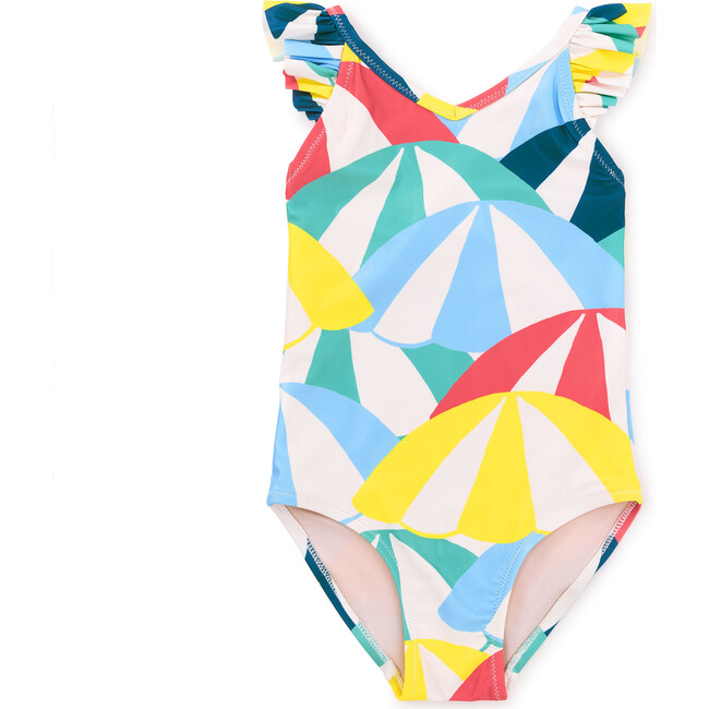 Ruffle One-Piece Swimsuit, Beach Umbrellas