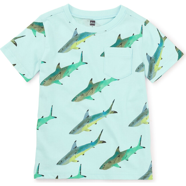 Printed Pocket Tee, Coastal Sharks - T-Shirts - 1