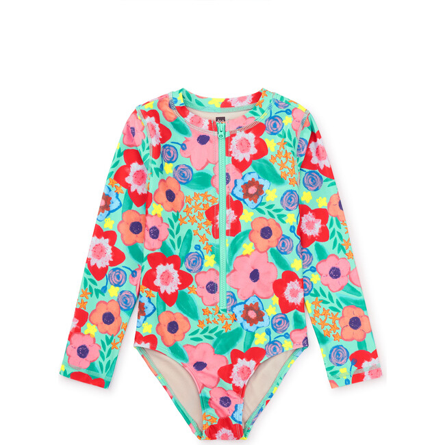 Long Sleeve One-Piece Swimsuit, Painterly Floral