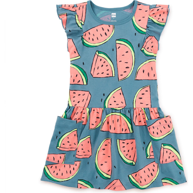 Flutter Sleeve Pocket Dress, Watermelons