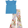 Barbara Ruffled Cap Sleeve T-shirt & Bell Bottom Set, White - Mixed Apparel Set - 1 - thumbnail