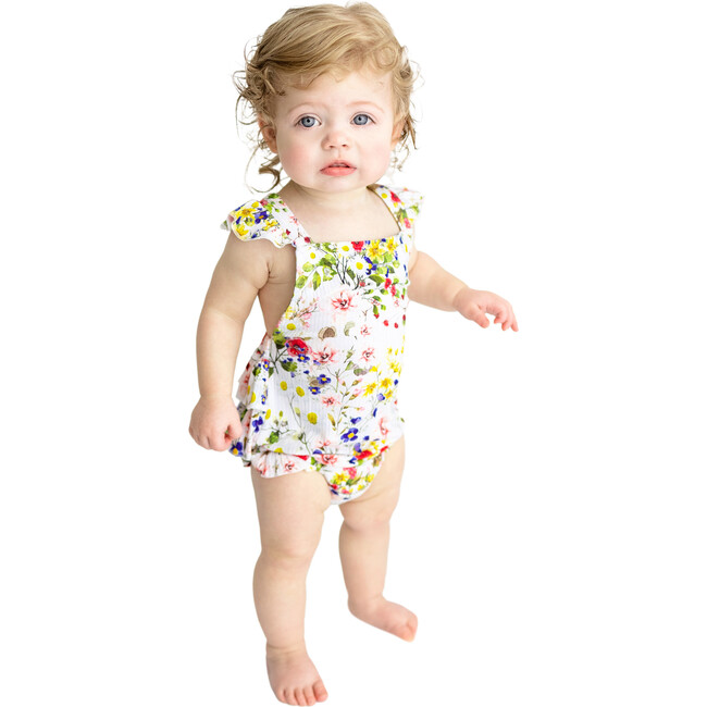 Barbara Ruffled Strap Bubble Romper, White - Rompers - 2