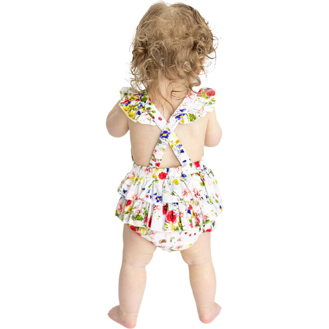 Barbara Ruffled Strap Bubble Romper, White - Rompers - 3