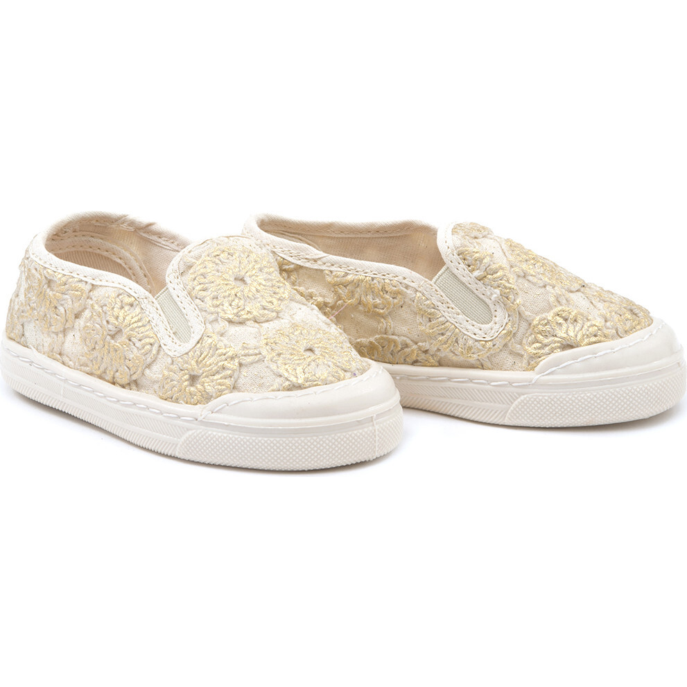 Luka Floral Embroidered Slip Ons, Cream - Slip Ons - 1