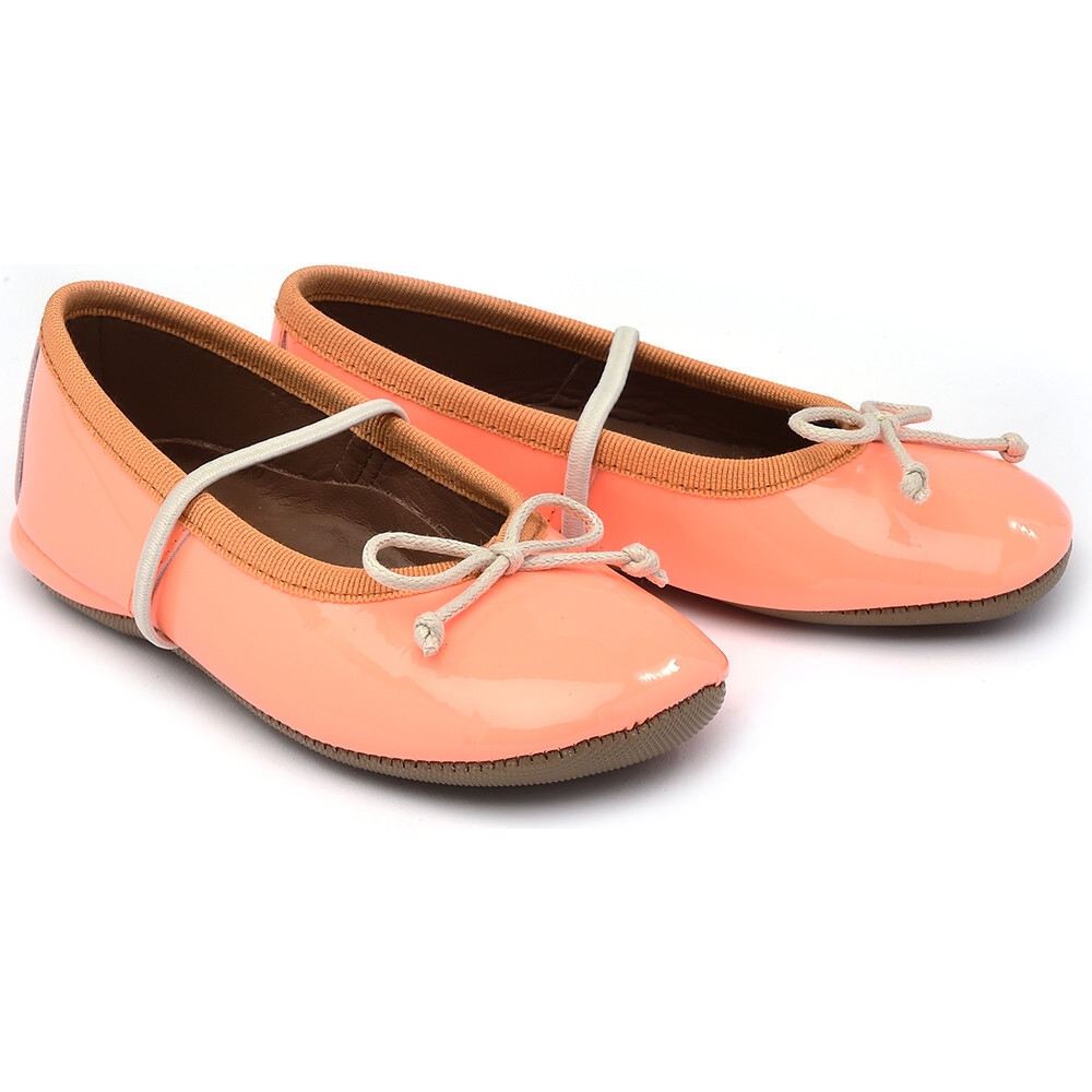Patent Leather Ballet Flats, Orange - Flats - 1