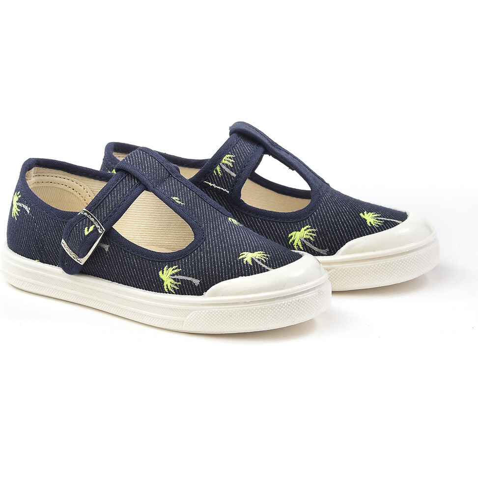 Palm Springs T-Strap Slip Ons, Navy - Slip Ons - 1