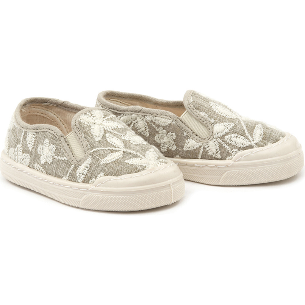 Jane Floral Embroidered Slip Ons, Taupe - Slip Ons - 1