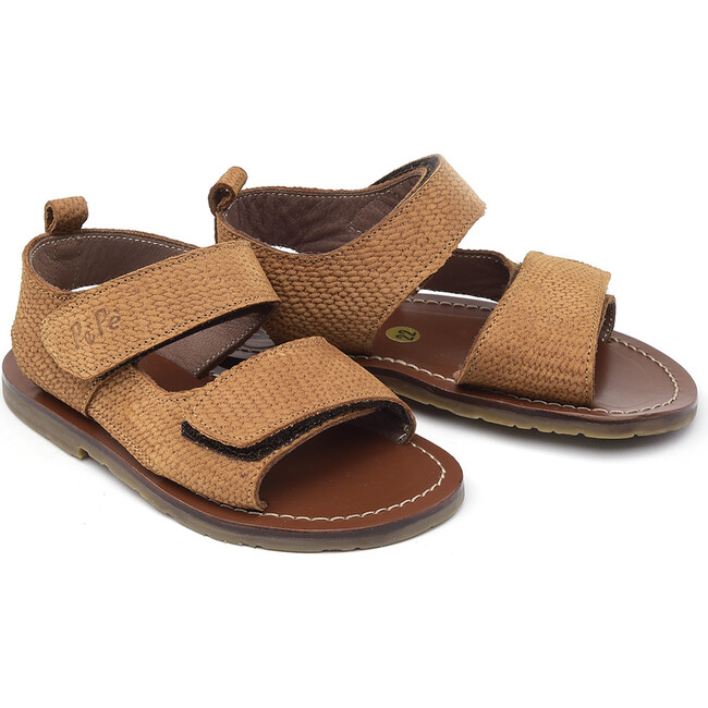 Double Velcro Strap Leather Sandals, Brown