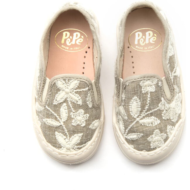 Jane Floral Embroidered Slip Ons, Taupe - Slip Ons - 3